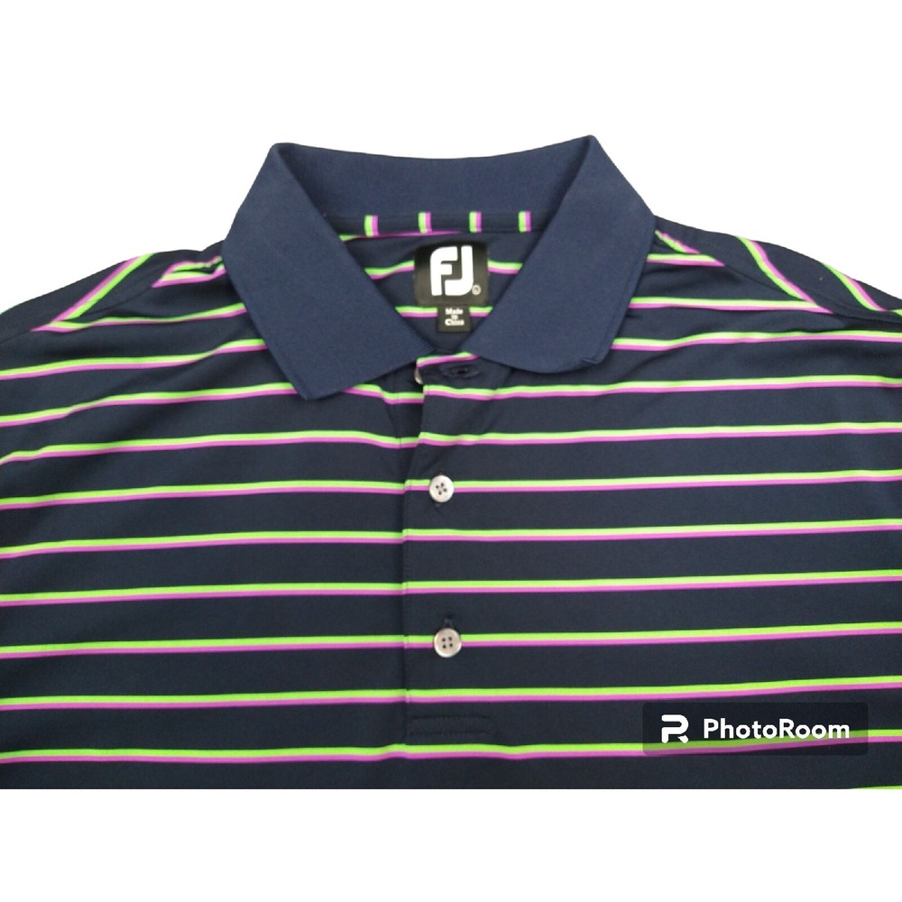 FootJoy FJ Men's‎ Golf Polo Shirt Navy Purple Green Striped Size Large